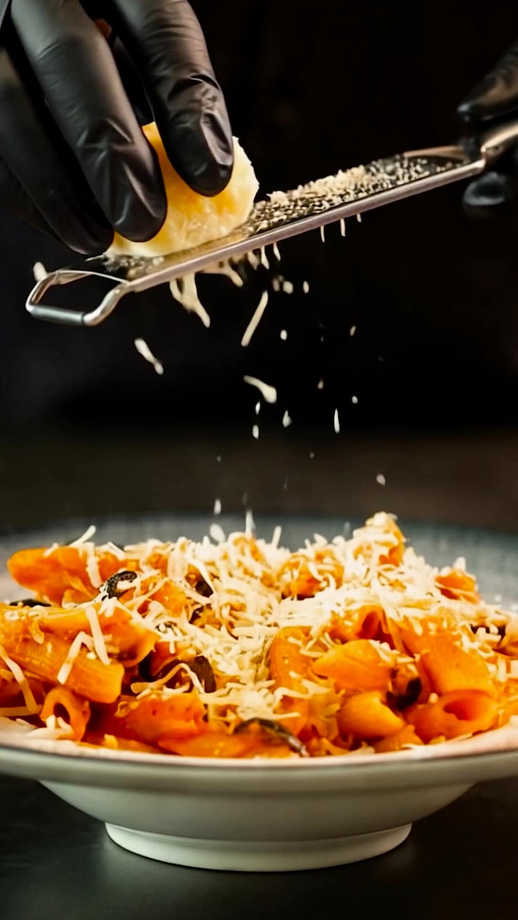 Parmesan grated over pasta at SPACE Restocafe